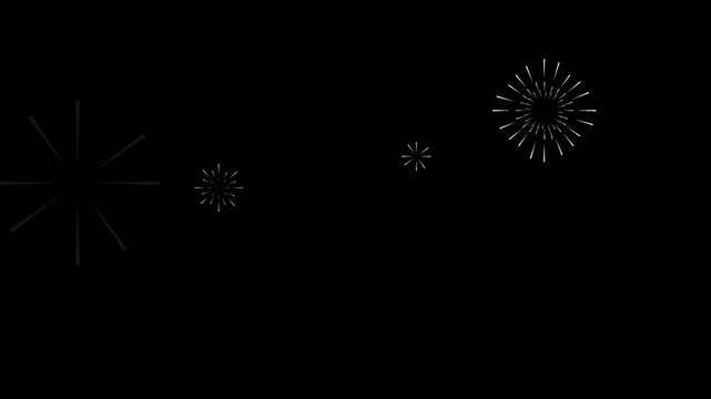 Bright white fireworks explode repeating full frame dark black background. Motion graphic animation of abstract vertical social media concept as New Year's Eve, lunar new year celebration