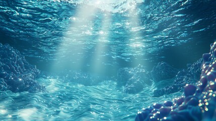 Serene Underwater Landscape with Collagen Structures Mimicking Gentle Waves | Ultra-Detailed 3D Render Illustration of Tranquil Subaquatic Scenery with Soft Illumination