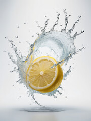 Lemons splash water, epitomizing freshness and zest.