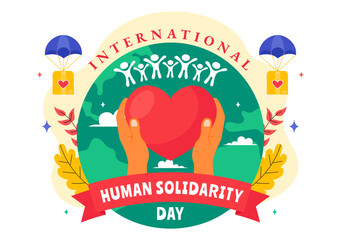 International Human Solidarity Day Vector Illustration on December 20 Featuring Earth, Hands, and Love Symbolizing Help and Support for People