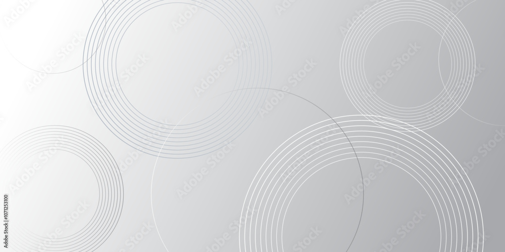 Poster Minimal geometric white and blue circle background with golden line. modern transparency circle presentation background. Light circles template design. Object web design. Minimal poster simple Vector.