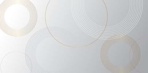 Minimal geometric white and blue circle background with golden line. modern transparency circle presentation background. Light circles template design. Object web design. Minimal poster simple Vector.