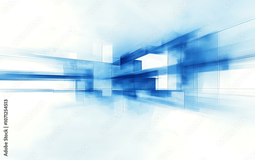 Fototapete A serene abstract composition featuring soft blue hues and geometric shapes, creating a sense of depth and tranquility.