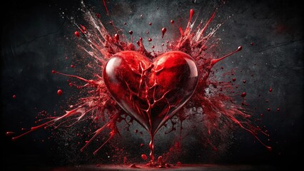 A Broken Crimson Heart Explodes In A Shower Of Blood Red Splashes