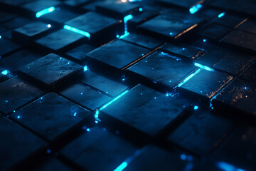 Futuristic abstract digital background with glowing blue squares