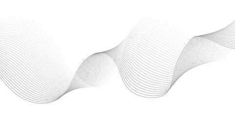 White wave curve lines banner background design. Abstract soft wave lines dynamic flowing gray light isolated background. Vector Illustration of the gray pattern of lines. Black stripes on white .	
