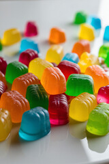 A vibrant assortment of colorful, fruit-flavored gummy candies.