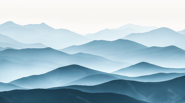 Minimalist Abstract Mountain Scene Gradient Tones Layered Ridges Charcoal Blue,Calming Peaceful Artwork Modern Space,Aesthetic,relax,visual,wall,art,office,secor,home,oriental,east,patter,dreamy