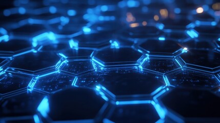 Abstract Blue Glowing Hexagon Pattern, Futuristic Technology Background.