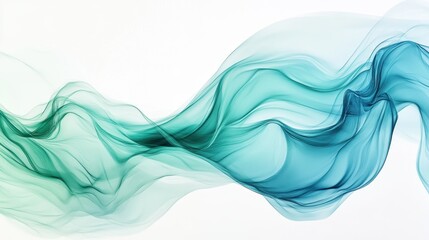 Abstract Teal and Green Wavy Smoke or Fabric Background.