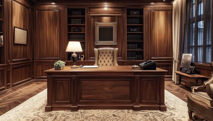 Fototapeta premium Elegant Sophisticated Home Office Interior Design