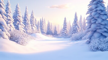 Naklejka premium Serene Winter Landscape with Snow-Covered Trees