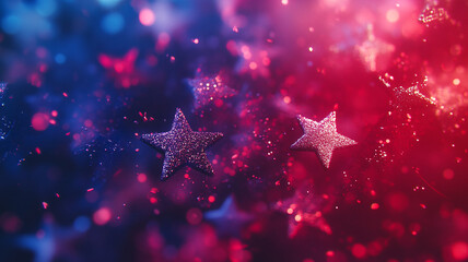 Colorful sparkling stars in a vibrant red and blue cosmic background during a festive celebration