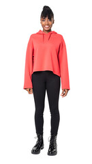 Woman png mockup in red hoodie streetwear apparel full body