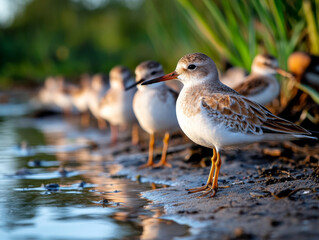 Fototapeta premium Captivating Shorebirds: A Glimpse into Their Natural Habitat and Behavior