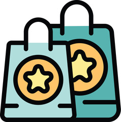Two shopping bags with star icons representing a customer loyalty program awarding points for purchases