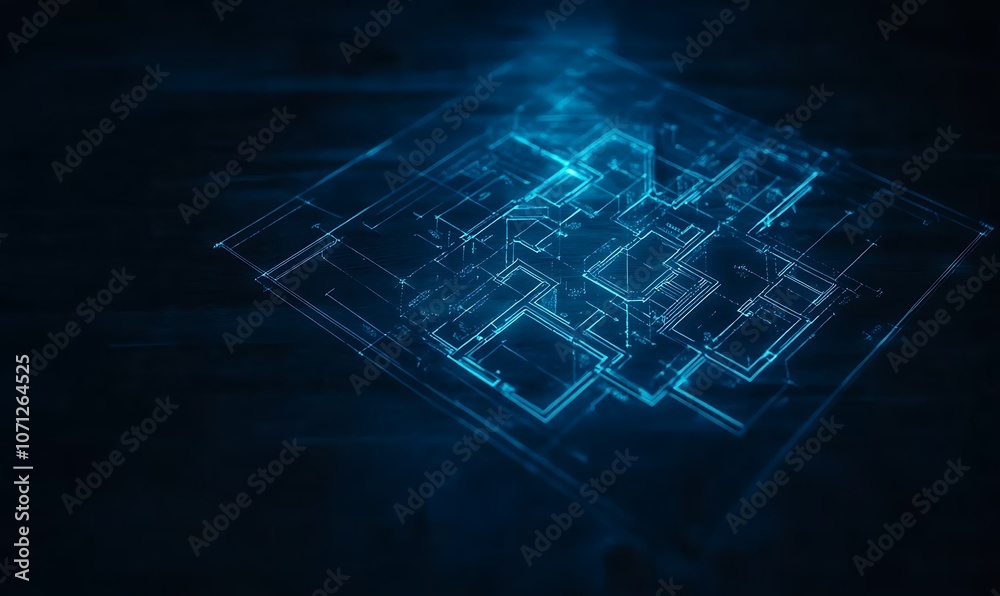Leinwandbilder a glowing digital circuit board illuminated in blue against a dark background, showcasing intricate 
