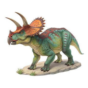 recommend clip art: A detailed Lithoceratops (dinosaur) figurine, showcasing vibrant colors and textures, isolated on a transparent background