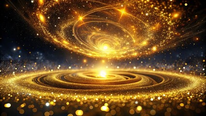 A Celestial Tapestry of Shimmering Golden Dust and Twinkling Stars, Intertwined in a Cosmic Dance of Light and Motion