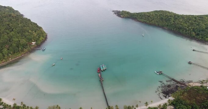 Aerial iew tropical sea island beach green tree forest summer vacation