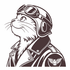 black and cartoon illustration of a person bull dog airplane pilot