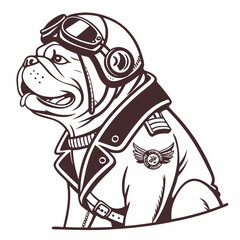 black and cartoon illustration of a person bull dog airplane pilot