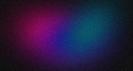 Vibrant purple blue color dark grainy gradient backdrop design. Abstract glowing color flow black, wave shaped gradient, noise texture backdrop.