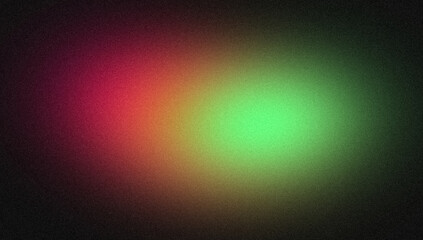 Vibrant magenta green color dark grainy gradient backdrop design. Abstract glowing color flow black, wave shaped gradient, noise texture backdrop.