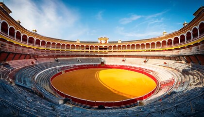Fototapeta premium Empty round bullfight arena in Spain. Spanish bullring for traditional performance of bullfighting 