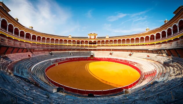 Empty round bullfight arena in Spain. Spanish bullring for traditional performance of bullfighting 
