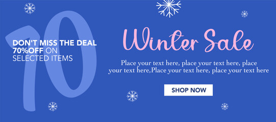 Winter season sale with special offer, Offering Discount with snow. Merry Christmas and Happy New Year. Pink, blue Background template for Advertising, Web, Social Media, Poster, Banner, Cover