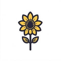A bright, stylized sunflower with yellow petals and green leaves, symbolizing warmth and positivity.