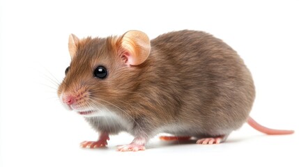 Cute Brown Mouse on White Background