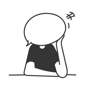 person holding and covered face with blank bubble speech mock up in doodle style cartoon