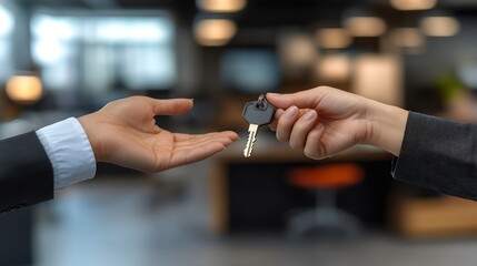 Handing over keys to a new owner, symbolising a successful transaction.