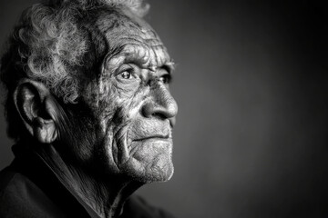 Portrait of an Elderly Man with Deep Expressions in Black and White