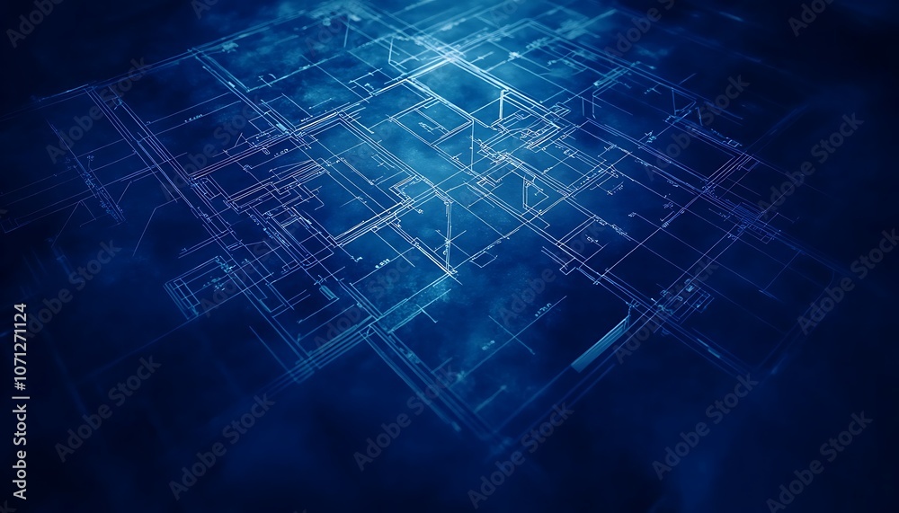 Aufkleber An abstract image showcasing blue light patterns and grid formations, creating a digital or technological atmosphere.