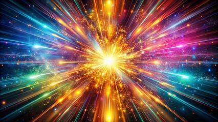 Naklejka premium A Cosmic Burst of Radiant Energy, Illuminating the Depths of Space with a Kaleidoscope of Color and Glimmering Stardust.