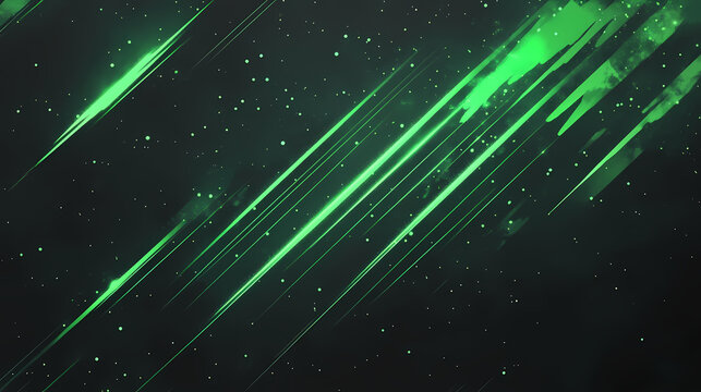 Black friday or cyber monday poster template with a few digital green glowing lines crossing the background like meteors, photorealism transparent background. Glowing. Illustration