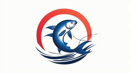 Blue Fish Jumping Out of Water with Red Circle