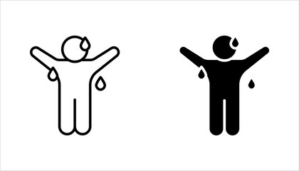 Sweating linear style icon set. Person sweating, drops of sweat on body. vector illustration on white background