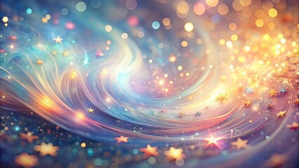 Fototapeta premium A celestial swirl of shimmering light and swirling stars against a backdrop of soft, abstract blues and oranges.