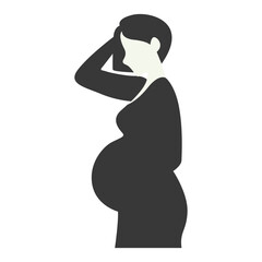 Pregnant Mom Silhouette Isolated on White Background. Black and White Vector Illustration.