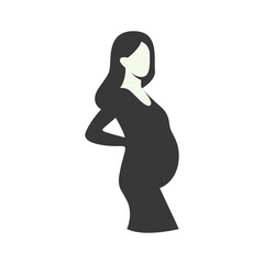 Pregnant Mom Silhouette Isolated on White Background. Black and White Vector Illustration.