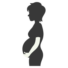 Pregnant Mom Silhouette Isolated on White Background. Black and White Vector Illustration.
