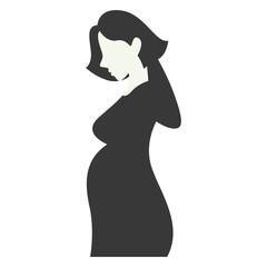 Pregnant Mom Silhouette Isolated on White Background. Black and White Vector Illustration.