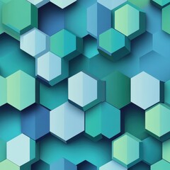 Fototapeta premium Abstract Geometric Pattern with Green and Blue Hexagons - 3D Background Texture.