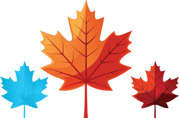Set of maple leaves icons isolated on white background. Bright autumn red maple leaf, black silhouette and outline. Vector illustration.