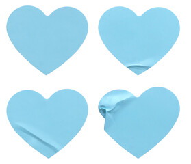 A set of blue love or heart shape paper sticker label isolated on white background.