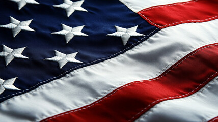 Detailed close-up of the American flag showcasing its vibrant colors and textures